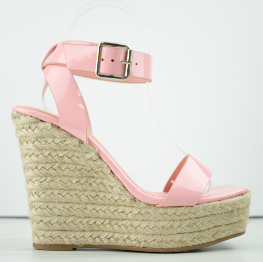 Prefer 01 Women&#39;s Patent Square Toe Wedge Espadrille Sandals