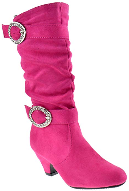 Pauline 18S Little Girls Rhinestone Knee High Kitten Heel Dress Boots