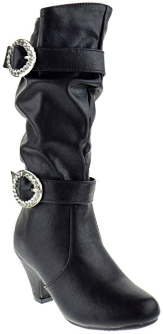 Pauline 28S Little Girls Knee High Rhinestone Kitten Heel Boots