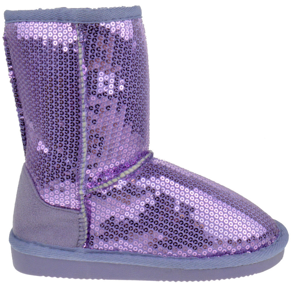 Pom-016KM Girls Sequin Slip On Shearling Boots