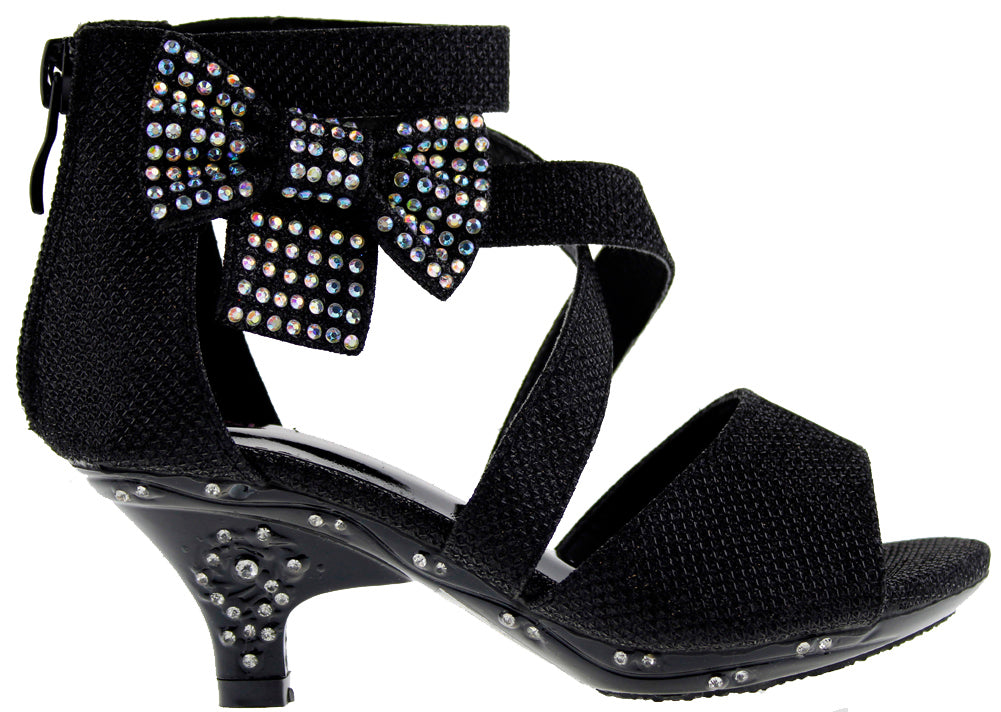 Ponce 10 Little Girl&#39;s Glitter Rhinestone Bow Heeled Dress Sandals