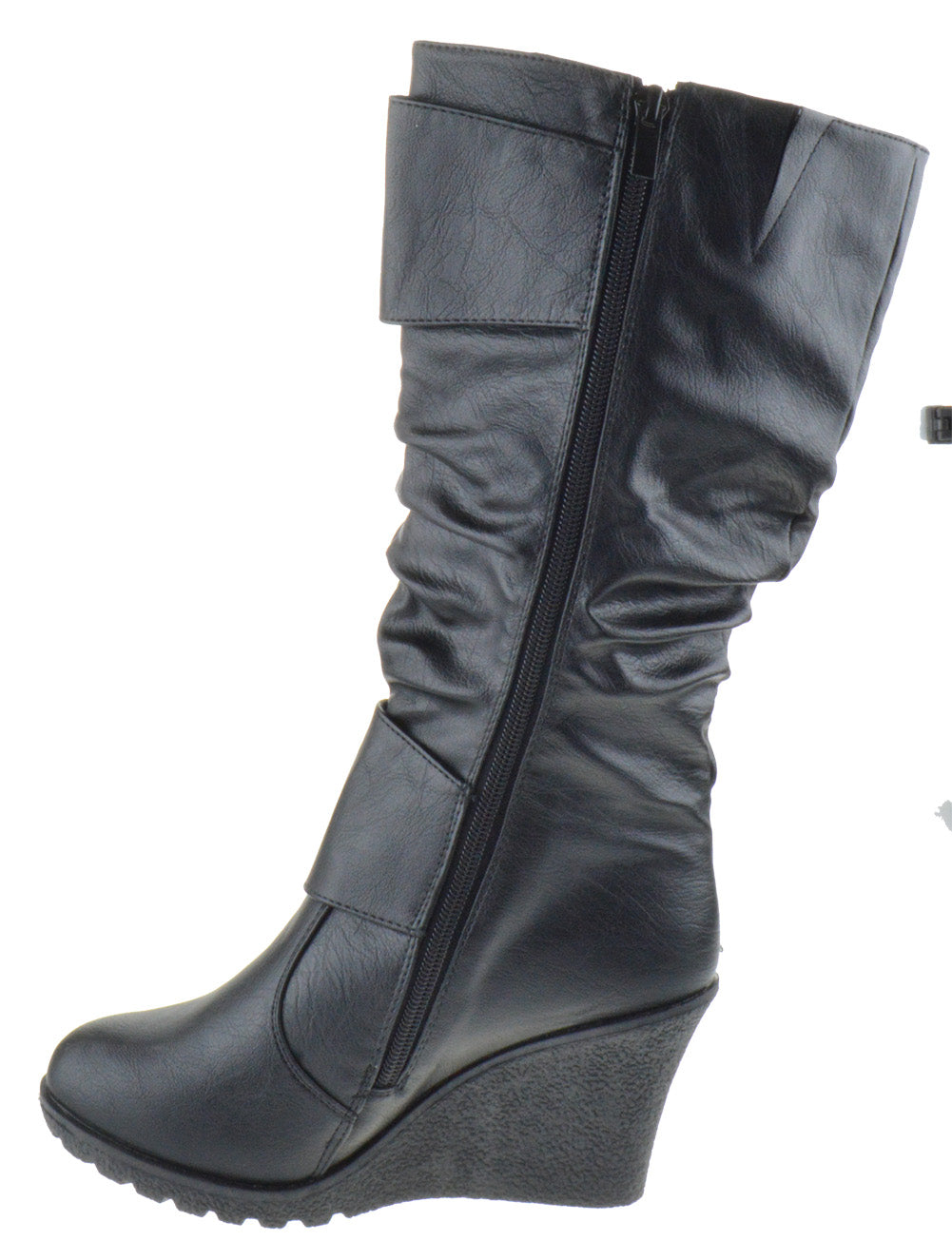 Pure 65 Women s buckled Mid calf Slouch Wedge Boots SHOE BARGAIN