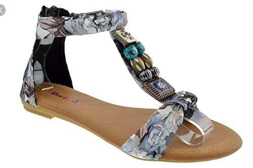 Triba-1 Women&#39;s Floral Beaded Flat Sandals