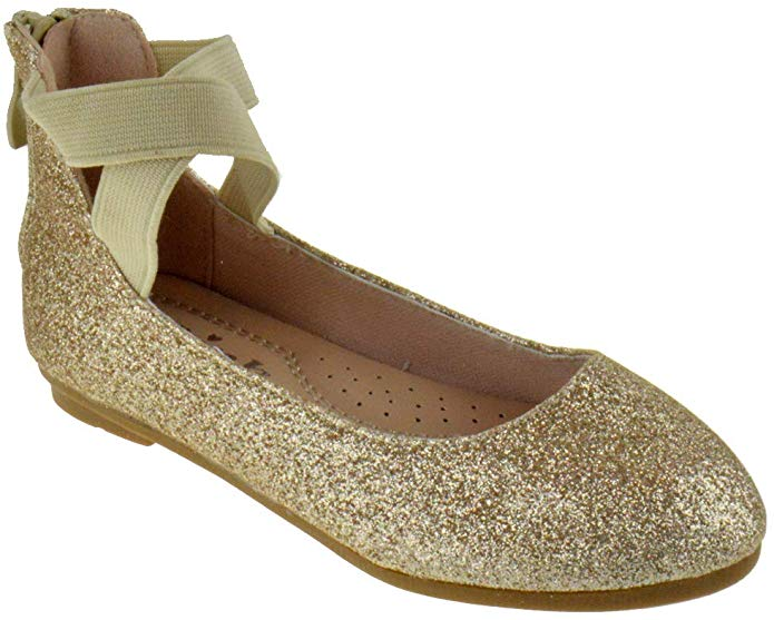 Larissa 52K Little Girls Elastic Glitter ballet flats