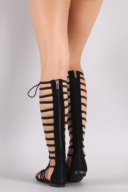 Zeus 57 Women&#39;s Knee  High Caged Lace Up Gladiator Sandals